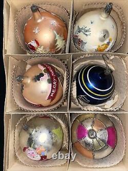 6 Vintage Mercury Glass Handpaint SANTA Sled REINDEER & Angel Christmas Ornament