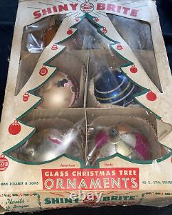 6 Vintage Mercury Glass Handpaint SANTA Sled REINDEER & Angel Christmas Ornament