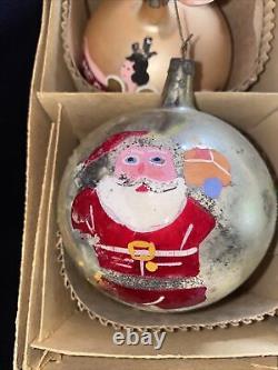 6 Vintage Mercury Glass Handpaint SANTA Sled REINDEER & Angel Christmas Ornament