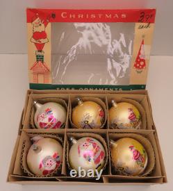 6 Vtg Fantasia Poland Jumbo Glass Christmas Tree Ornaments Santa Reindeer Sleigh
