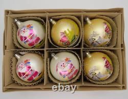 6 Vtg Fantasia Poland Jumbo Glass Christmas Tree Ornaments Santa Reindeer Sleigh