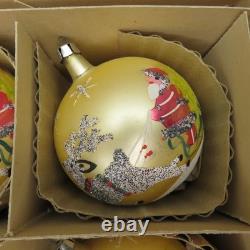 6 Vtg Fantasia Poland Jumbo Glass Christmas Tree Ornaments Santa Reindeer Sleigh