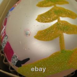 6 Vtg Fantasia Poland Jumbo Glass Christmas Tree Ornaments Santa Reindeer Sleigh
