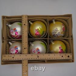 6 Vtg Fantasia Poland Jumbo Glass Christmas Tree Ornaments Santa Reindeer Sleigh