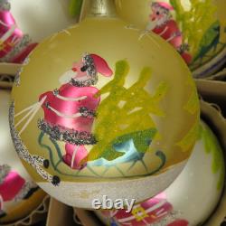 6 Vtg Fantasia Poland Jumbo Glass Christmas Tree Ornaments Santa Reindeer Sleigh