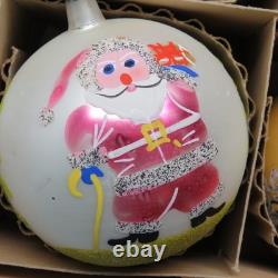 6 Vtg Fantasia Poland Jumbo Glass Christmas Tree Ornaments Santa Reindeer Sleigh