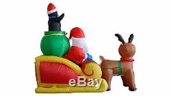 6 ft Long Christmas Inflatable Santa on Sleigh With Reindeer and Penguins Decor