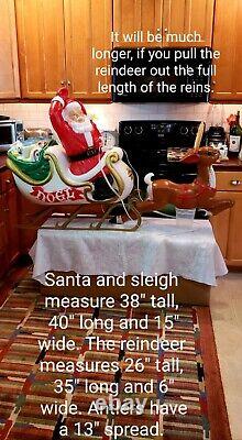 6ft Blow Mold Santa Sleigh and Reindeer by General Foam Plastics 2001