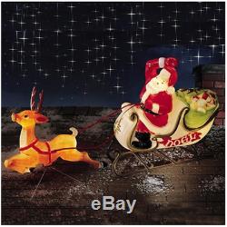 72L Christmas Blow Molded Santa/Sleigh & Reindeer Illuminated Yard Decoration