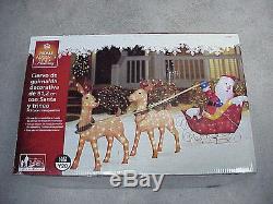 72 Christmas Santa & Two Tinsel Reindeer Sleigh Lighted Yard Decoration
