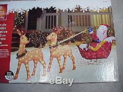 72 Christmas Santa & Two Tinsel Reindeer Sleigh Lighted Yard Decoration
