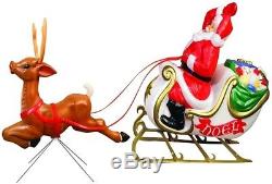 72 Christmas Santa with Sleigh and Reindeer Blow Mold Set Yard Decor