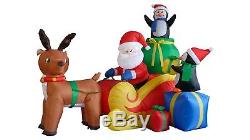 72 Inflatable Santa On Sleigh And Reindeer Figure Christmas Outdoor Yard Decor