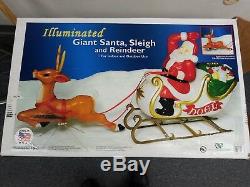 72 Lighted Christmas Santa Sleigh With Reindeer Blow Mold Yard Decorations New