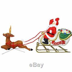 72 Santa Sleigh and Reindeer Blow Mold Figure Vintage Christmas Outdoor Decor