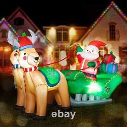 7FT Inflatable LED Santa Claus Reindeers With Sleigh Christmas Yard Decoration