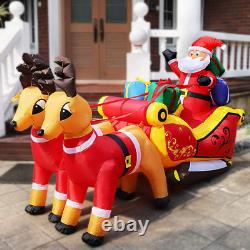 7.2Ft Long Christmas Inflatable LED Lighted Santa on Sleigh with Reindeers and G