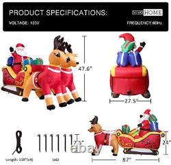 7.2Ft Long Christmas Inflatable LED Lighted Santa on Sleigh with Reindeers and G