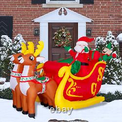 7.2 FT Inflatable LED Santa Claus Reindeers With Sleigh Christmas Party Yard Decor