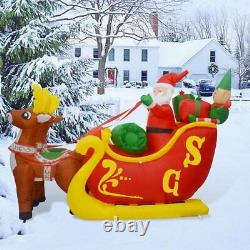 7.2 FT Inflatable LED Santa Claus Reindeers With Sleigh Christmas Party Yard Decor