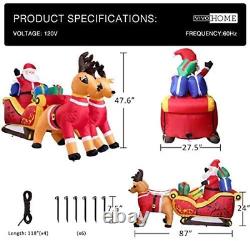 7.2 FT Inflatable LED Santa Sleigh with Reindeers & Gift Boxes for Outdoor Decor