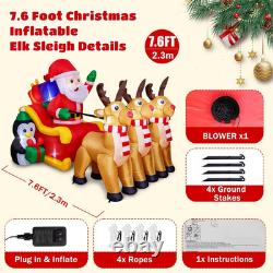 7.6 FT Christmas Inflatables Santa Sleigh and Reindeer Outdoor Decoration Santa