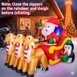 7.6 FT Christmas Inflatables Santa Sleigh and Reindeer Outdoor Decoration Santa