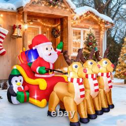 7.6 FT Christmas Inflatables Santa Sleigh and Reindeer Outdoor Decoration Santa