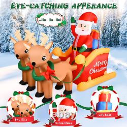 7 FT Christmas Inflatable Decorations Santa Claus Sleigh with 2 Reindeer & Prese