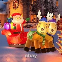 7ft Long Christmas Inflatable LED Lighted Santa on Sleigh with Reindeers, Gift Box