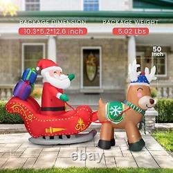 7ft Long Christmas Inflatable LED Lighted Santa on Sleigh with Reindeers, Gift Box