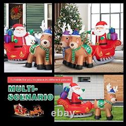 7ft Long Christmas Inflatable LED Lighted Santa on Sleigh with Reindeers, Gift Box