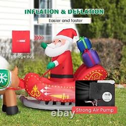 7ft Long Christmas Inflatable LED Lighted Santa on Sleigh with Reindeers, Gift Box