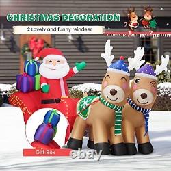 7ft Long Christmas Inflatable LED Lighted Santa on Sleigh with Reindeers, Gift Box