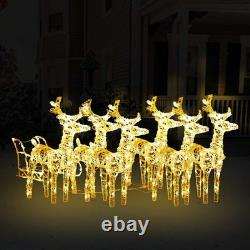 7pcs LED Lighted Christmas Deers and Santa Sleigh, Standing Light Up Reindeers