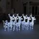 7pcs Led Lighted Christmas Deers And Santa Sleigh, Standing Light Up Reindeers