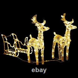 7pcs LED Lighted Christmas Deers and Santa Sleigh, Standing Light Up Reindeers