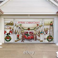 7x16 Ft Santa's Reindeer Barn Garage Mural Double Car Christmas Decor