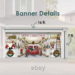 7x16 Ft Santa's Reindeer Barn Garage Mural Double Car Christmas Decor