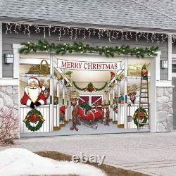 7x16 Ft Santa's Reindeer Barn Garage Mural Double Car Christmas Decor