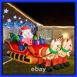 8FT Christmas Inflatable Outdoor Yard Decor Santa Claus on Sleigh Two Reindeers