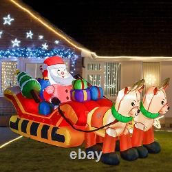 8FT Christmas Inflatable Outdoor Yard Decor Santa Claus on Sleigh Two Reindeers