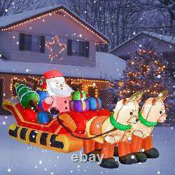 8FT Christmas Inflatable Outdoor Yard Decor Santa Claus on Sleigh Two Reindeers