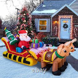 8FT Christmas Inflatable Outdoor Yard Decor Santa Claus on Sleigh Two Reindeers