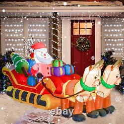 8FT Christmas Inflatable Outdoor Yard Decor Santa Claus on Sleigh Two Reindeers