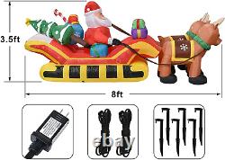 8FT Christmas Inflatable Outdoor Yard Decor Santa Claus on Sleigh Two Reindeers