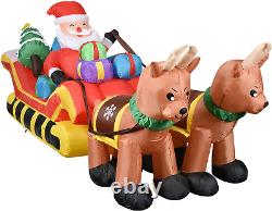 8FT Christmas Inflatable Outdoor Yard Decor Santa Claus on Sleigh Two Reindeers