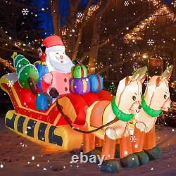 8FT Christmas Inflatable Outdoor Yard Decor Santa Claus on Sleigh Two Reindeers