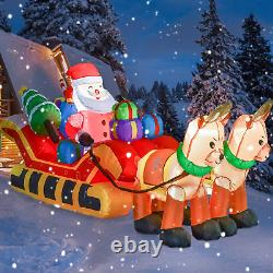 8FT Christmas Inflatable Outdoor Yard Decor Santa Claus on Sleigh Two Reindeers