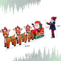 8FT Christmas Inflatable Santa Claus on Sleigh with 3 Reindeer Lighted Xmas Blow